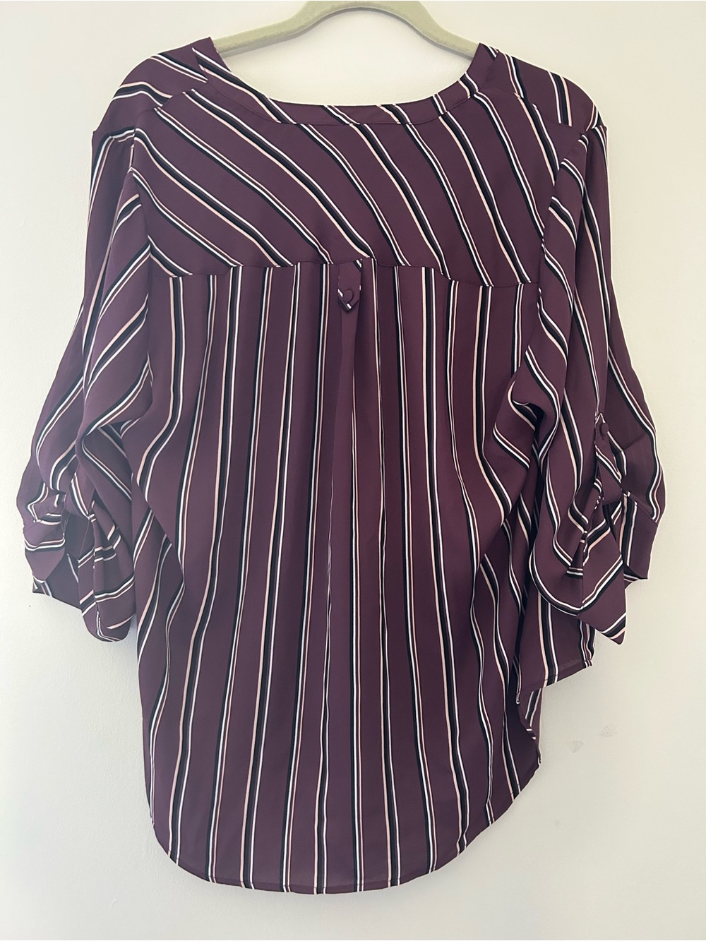 Torrid Size 2 Striped Roll-Sleeve Blouse in Burgundy - Unknown Brand - Picture 7 of 7